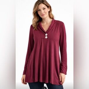 Women's Long Sleeve Button-Detail Tops - Black, Gray, Blue, Red